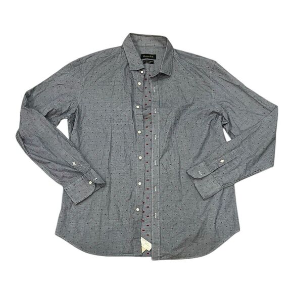 Massimo Dutti Gray Polka Dot Herringbone Cotton Button Up Shirt XL - Picture 1 of 4